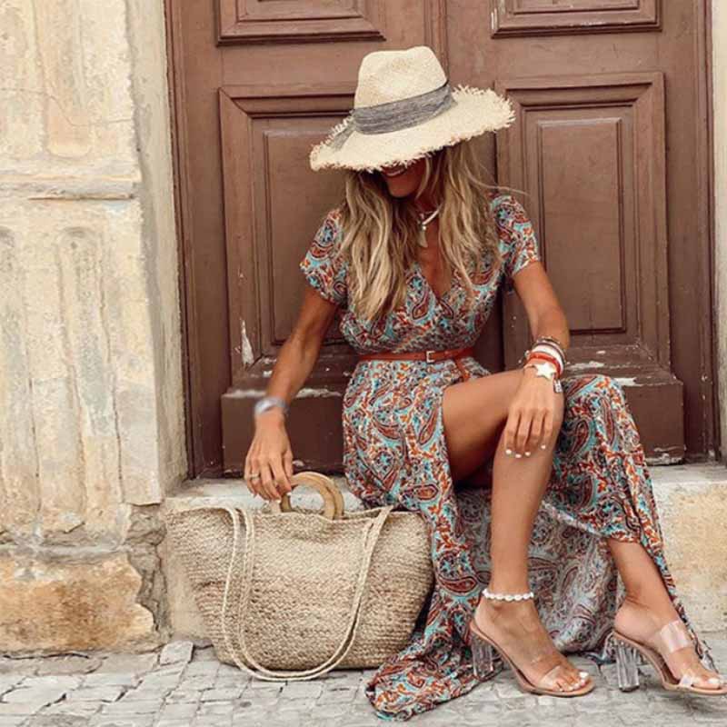 Boho Jurk Dames – Elegante Lange Jurk met Vloeiende Snit voor Zomer