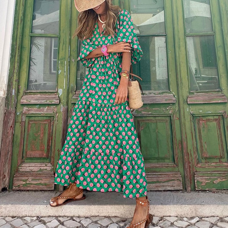 Lange jurk dames – Gemarmerde elegante jurk voor feest en casual stijl