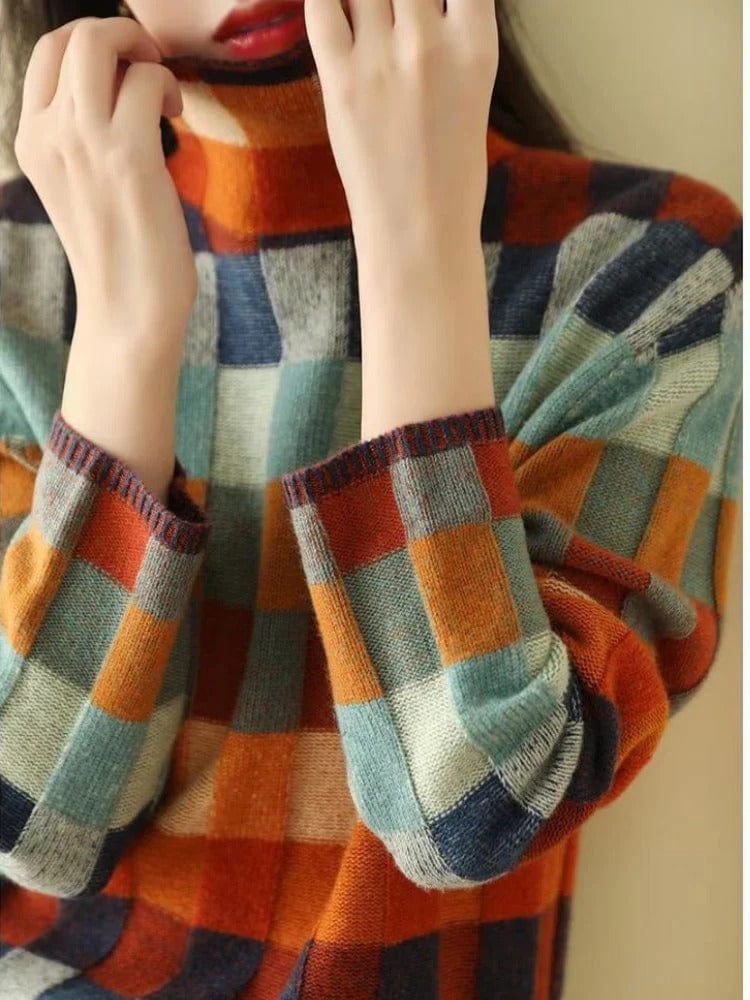 Dames Rollkragenpullover – Gemusterde Trui voor Herfst en Winter