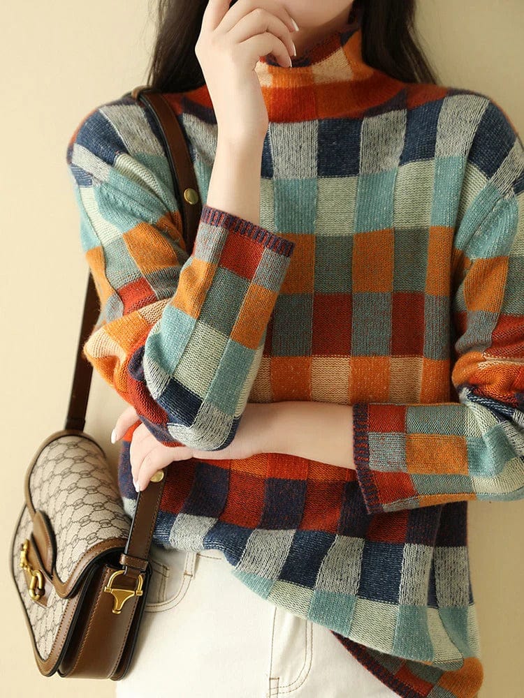 Dames Rollkragenpullover – Gemusterde Trui voor Herfst en Winter