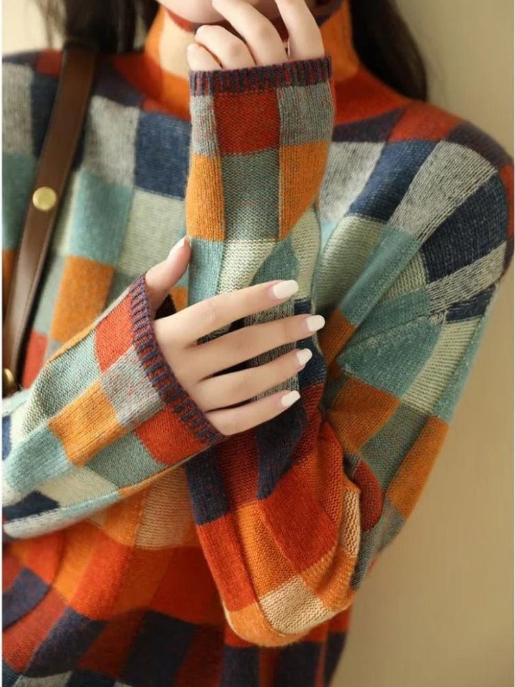 Dames Rollkragenpullover – Gemusterde Trui voor Herfst en Winter