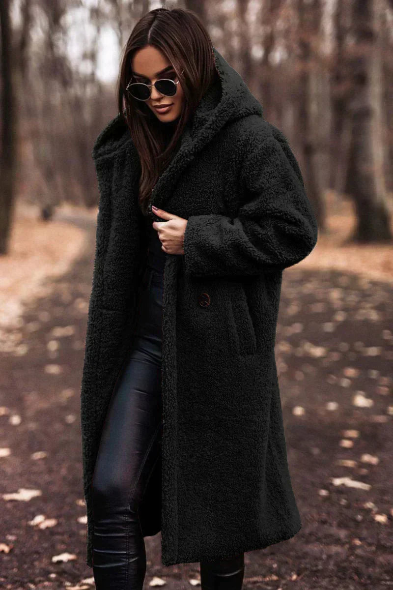 Dames Teddymantel Lange – Luxe Teddyjas voor Koud Weer en Casual Stijl