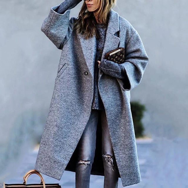 Stijlvolle lange jas dames – Elegante trenchcoat met ceintuur en zakken