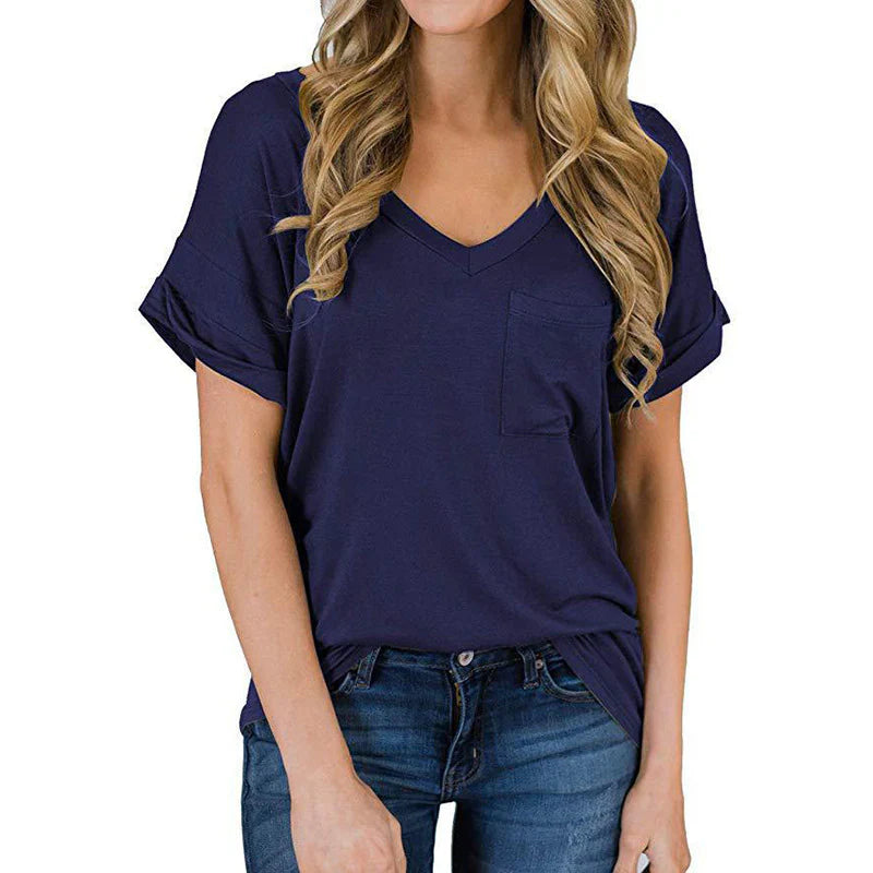 Dames V-hals T-shirt – Comfortabele en stijlvolle top voor casual en dagelijks gebruik