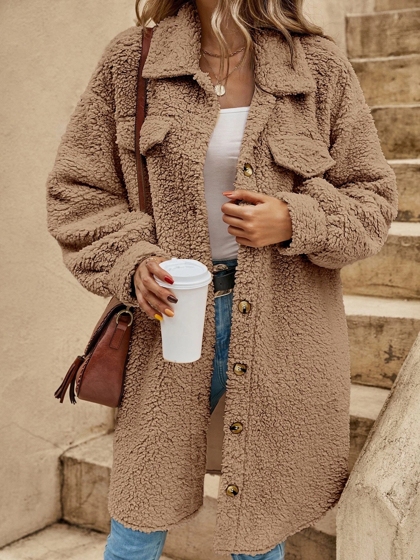 Teddycoat Dames – Luxe warme teddyjas met knopen en zakken