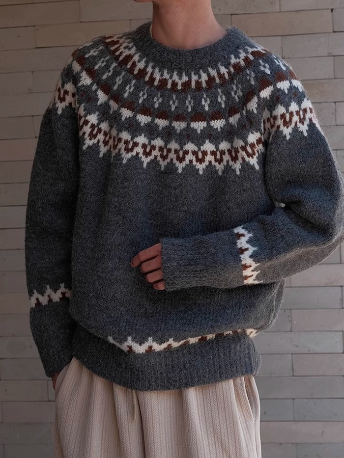 Heren Trui Vintage Ronde Hals – Comfortabele Gebreide Trui voor Herfst