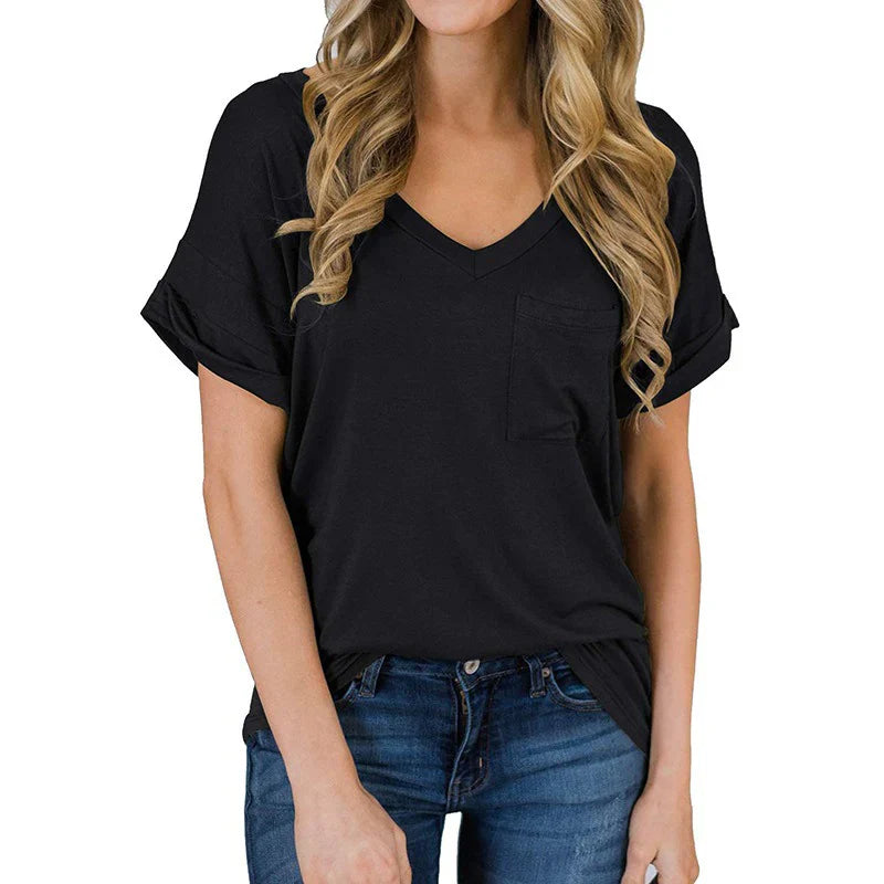 Dames V-hals T-shirt – Comfortabele en stijlvolle top voor casual en dagelijks gebruik