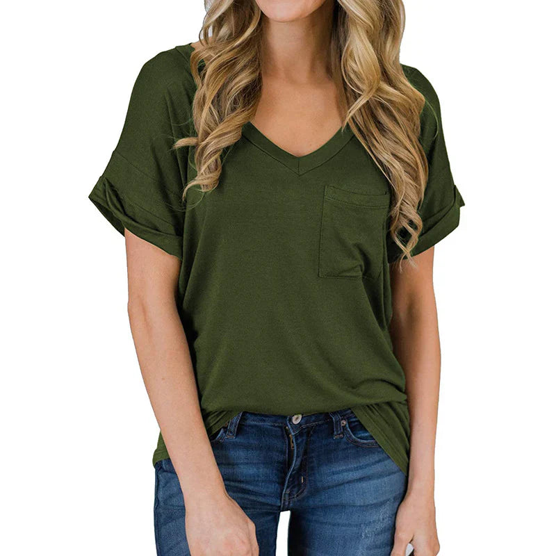 Dames V-hals T-shirt – Comfortabele en stijlvolle top voor casual en dagelijks gebruik