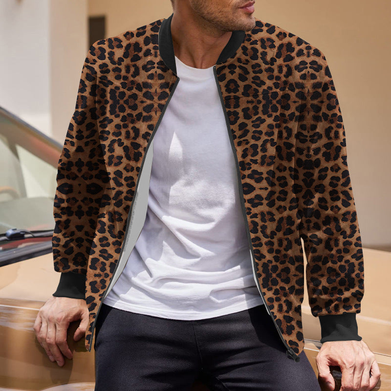 Heren Bomberjack Leopard – Stijlvolle Ritsjack met Dierenprint voor Casual Outfit