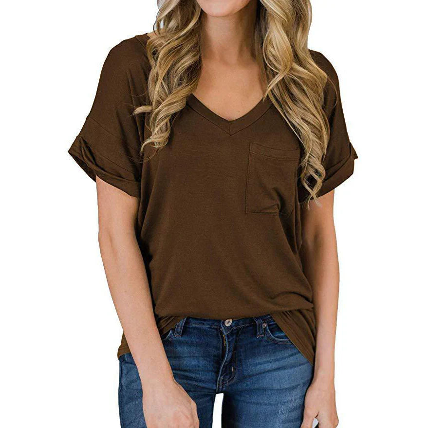 Dames V-hals T-shirt – Comfortabele en stijlvolle top voor casual en dagelijks gebruik
