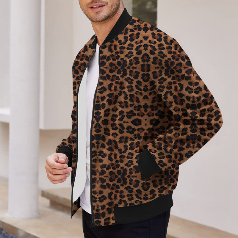 Heren Bomberjack Leopard – Stijlvolle Ritsjack met Dierenprint voor Casual Outfit