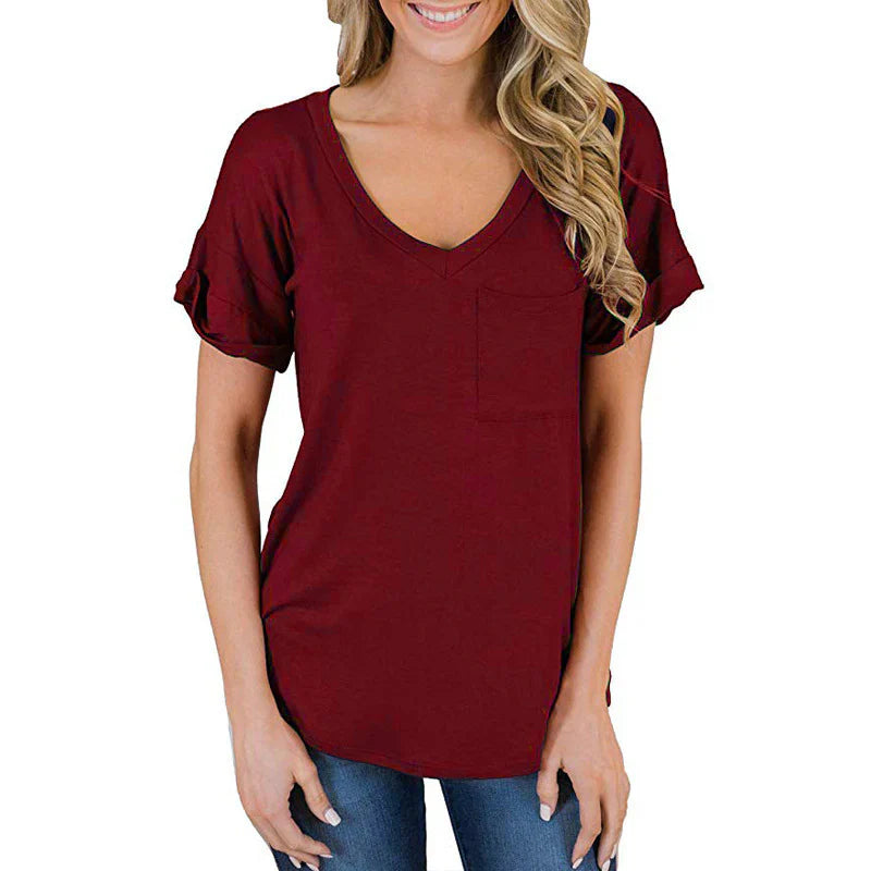 Dames V-hals T-shirt – Comfortabele en stijlvolle top voor casual en dagelijks gebruik