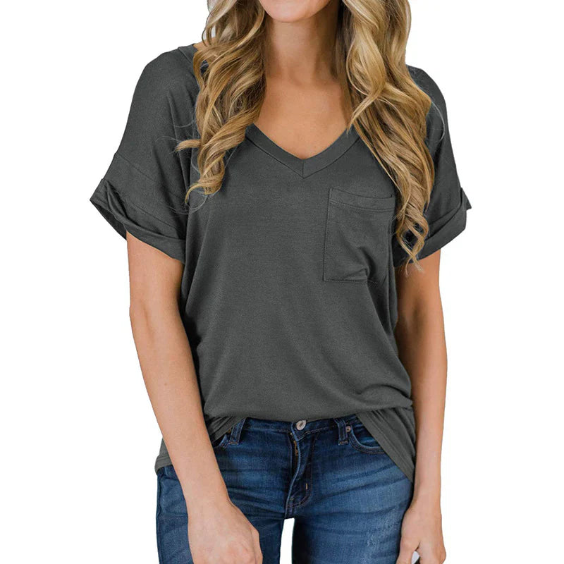 Dames V-hals T-shirt – Comfortabele en stijlvolle top voor casual en dagelijks gebruik