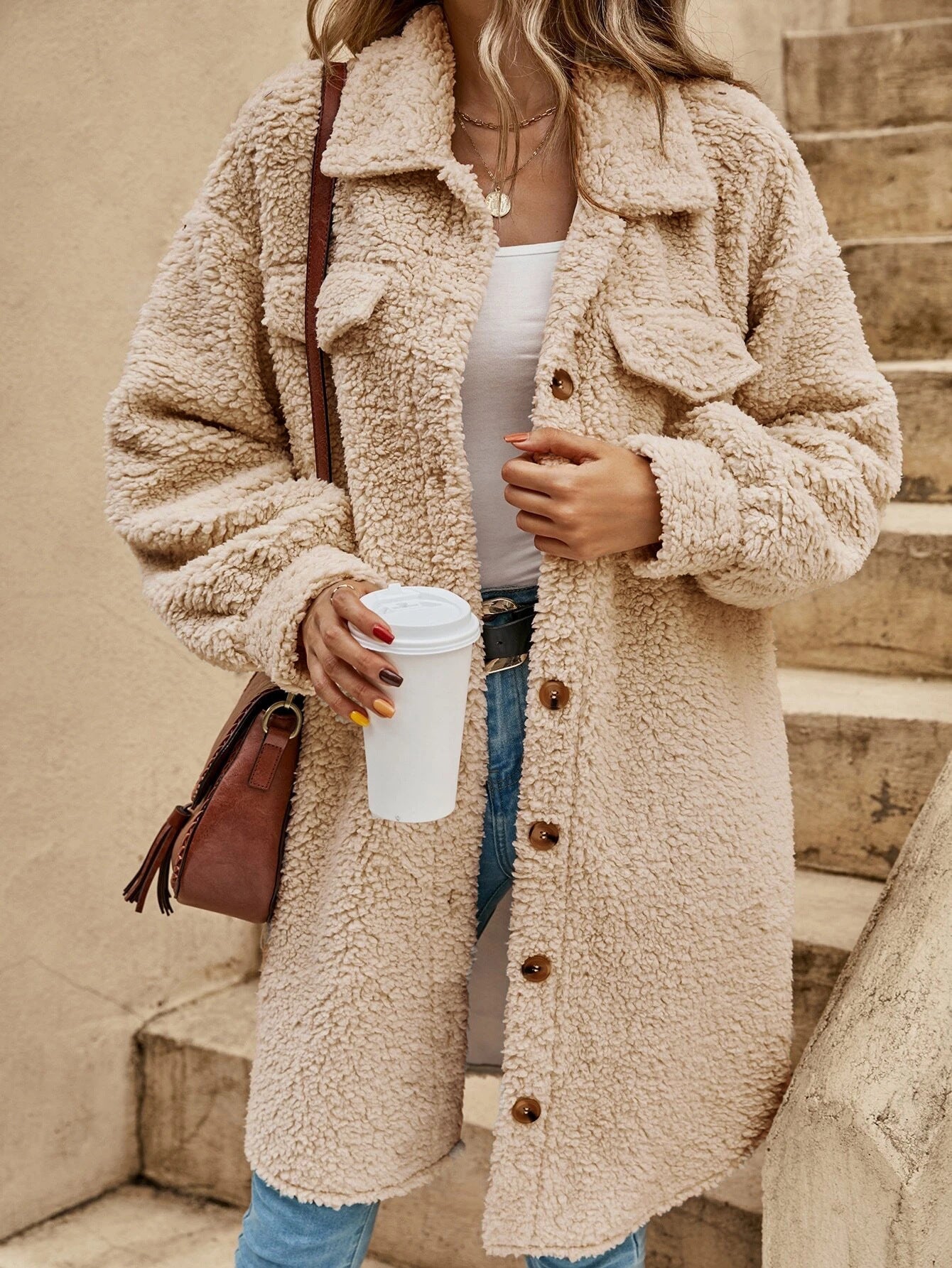 Teddycoat Dames – Luxe warme teddyjas met knopen en zakken