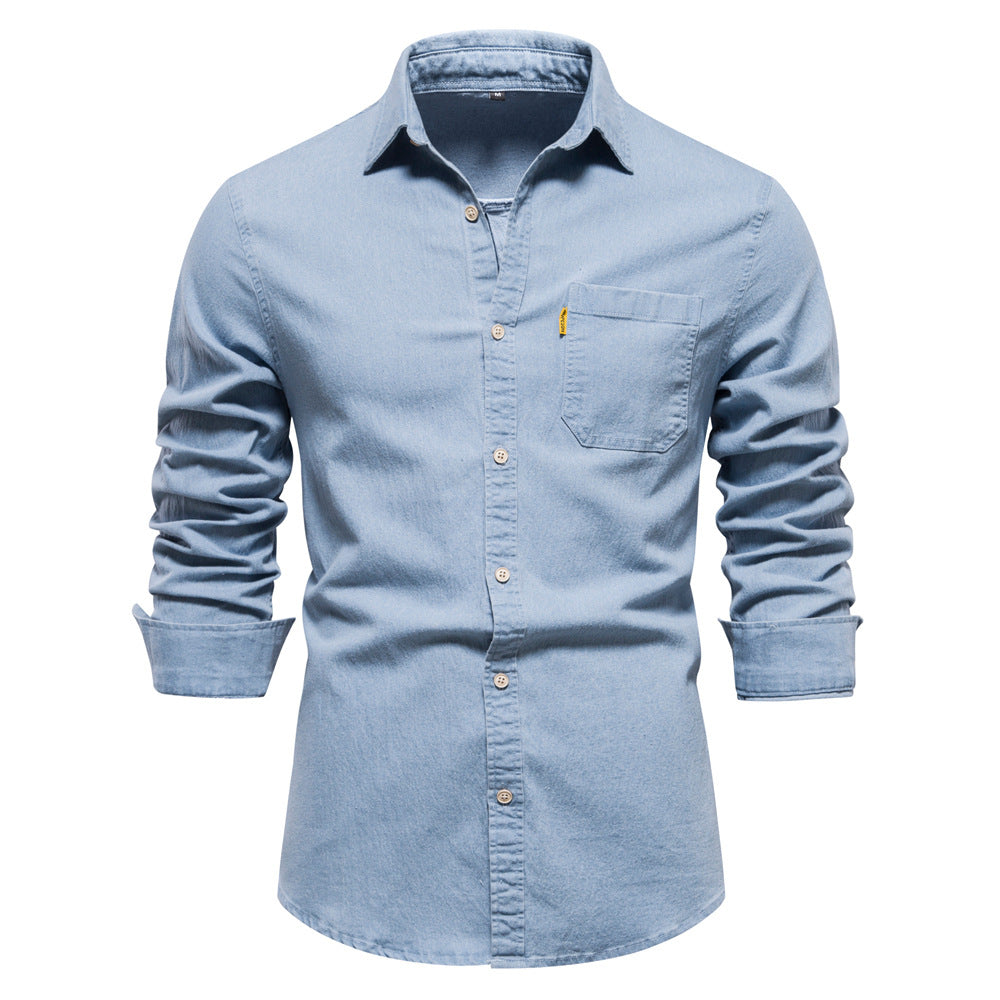 Langarmig Jeanshemd Heren – Casual Denim Overhemd voor Dagtijd en Avond