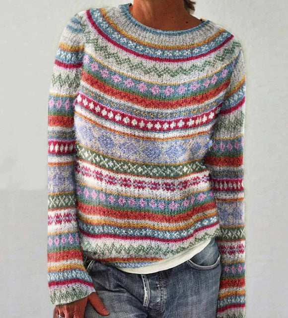 Vintage Trui Dames – Gebreide Trui met Lange Mouwen voor Herfst en Winter