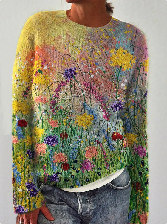 Bloemenborduurwerk trui dames – Levendige gebreide trui met bloemen voor casual stijl