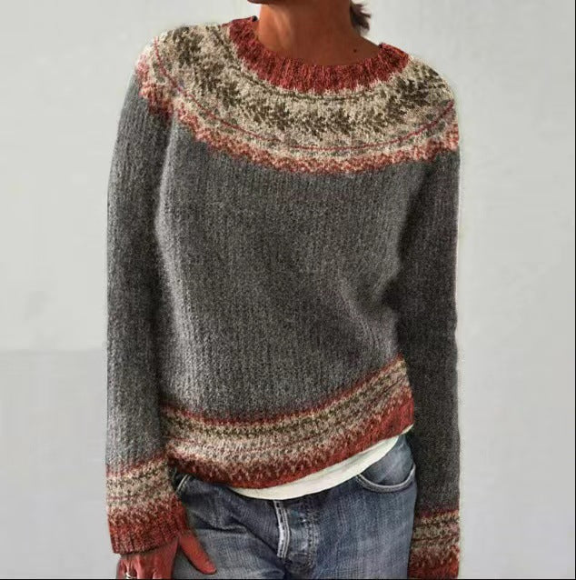 Vintage Trui Dames – Gebreide Trui met Lange Mouwen voor Herfst en Winter