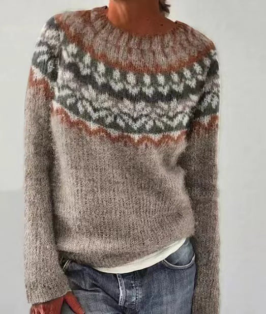 Vintage Trui Dames – Gebreide Trui met Lange Mouwen voor Herfst en Winter