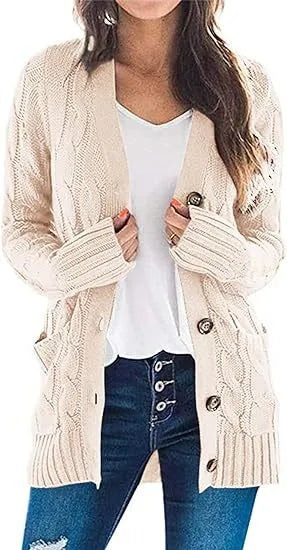 Gebreide cardigan dames – Cardigan met knopen, comfortabel en trendy
