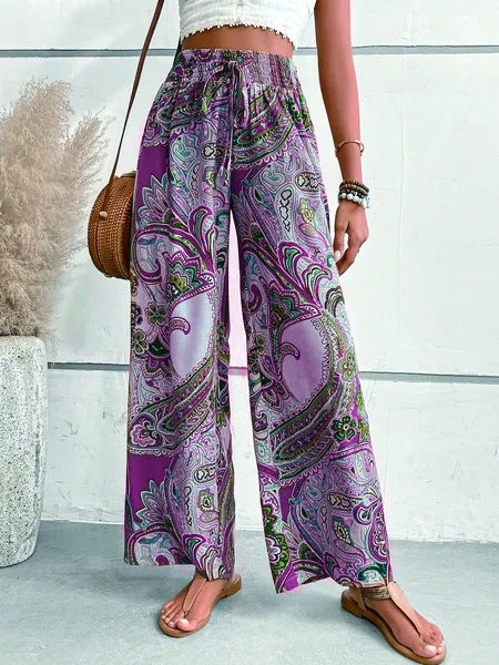 Wijde pijpen broek dames – Bedrukte casual broek met comfortabele pasvorm