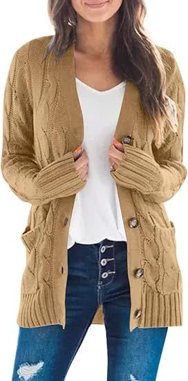 Gebreide cardigan dames – Cardigan met knopen, comfortabel en trendy