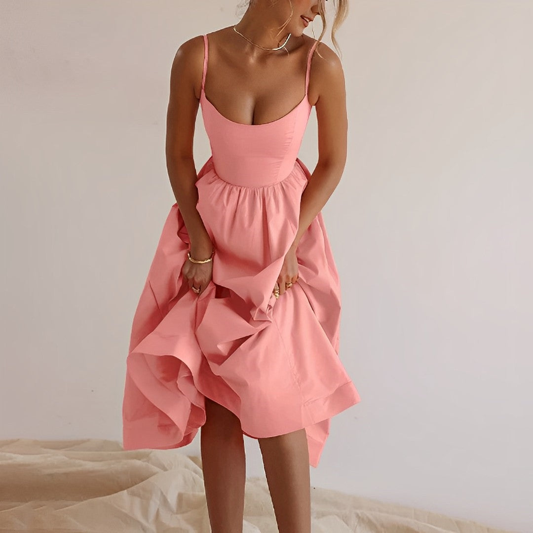 Puffjurk Spaghetti-schouderband – Elegante jurk met pofmouwen voor feesten