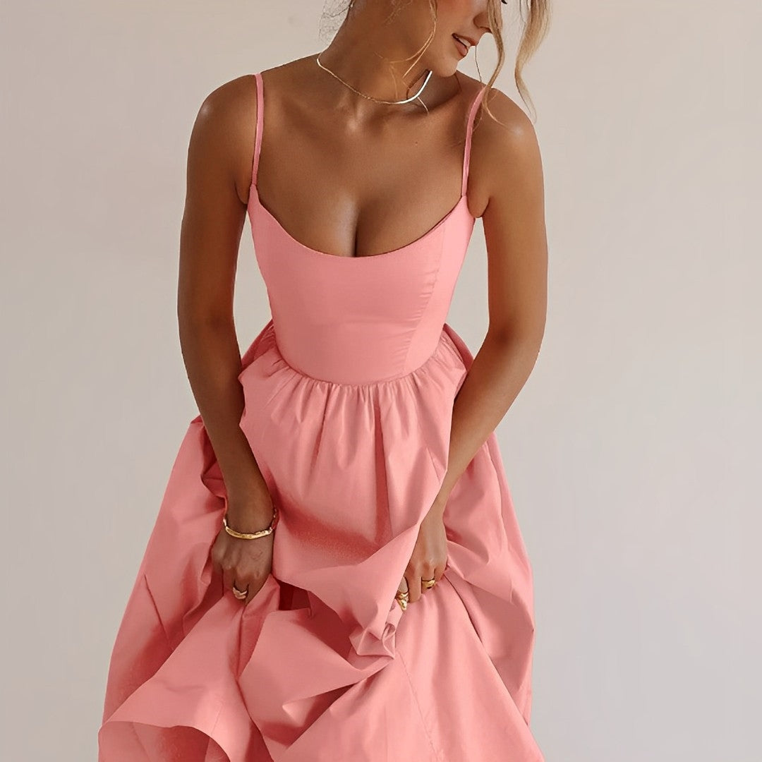 Puffjurk Spaghetti-schouderband – Elegante jurk met pofmouwen voor feesten