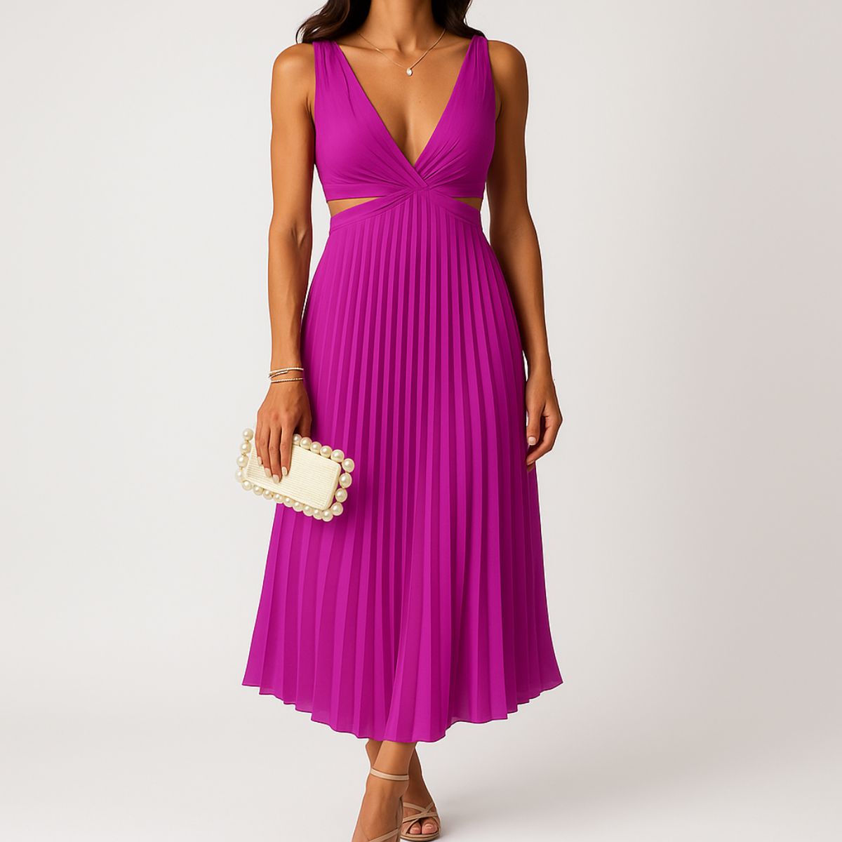 Plissé Jurk Dames – Elegante Satijnen Jurk voor Feest en Ceremonie