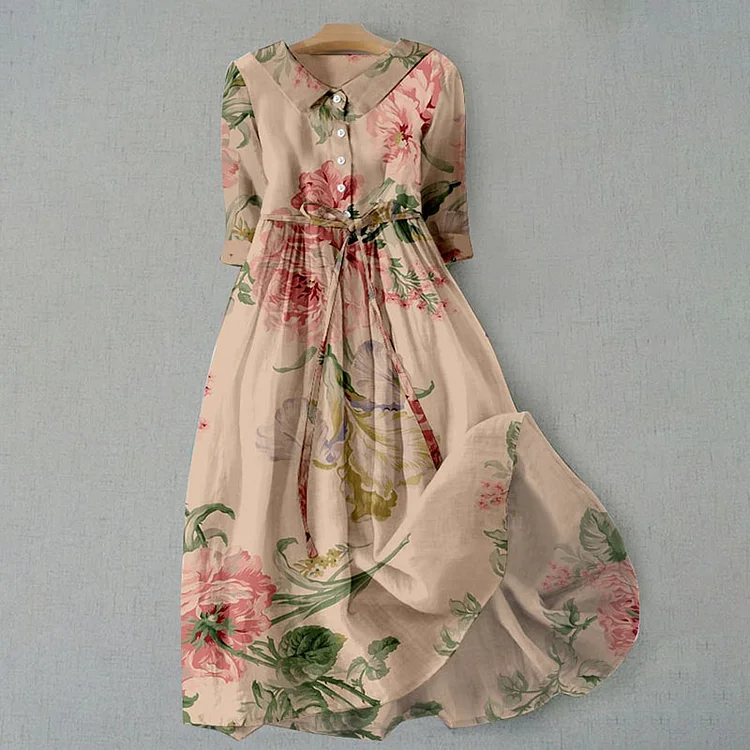 Vintage kanten jurk – Botanische bloemenprint, elegante jurk voor speciale gelegenheden
