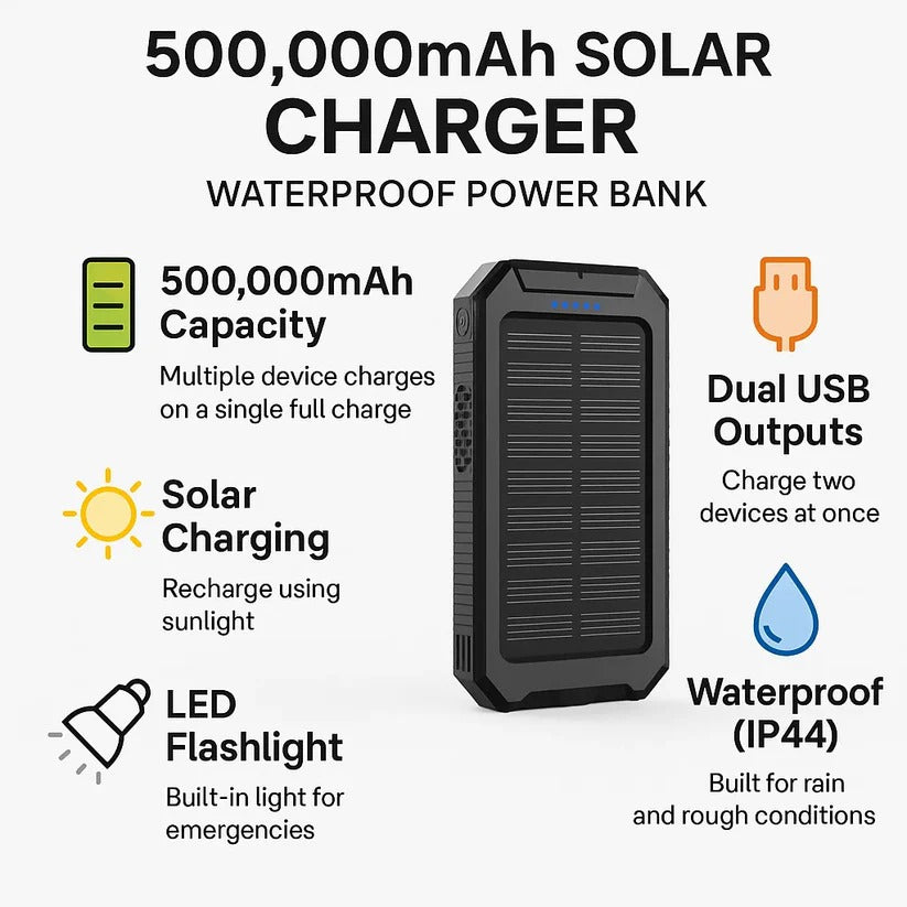 Powerbank 500000mAh Waterdicht Zonne-oplader Extern