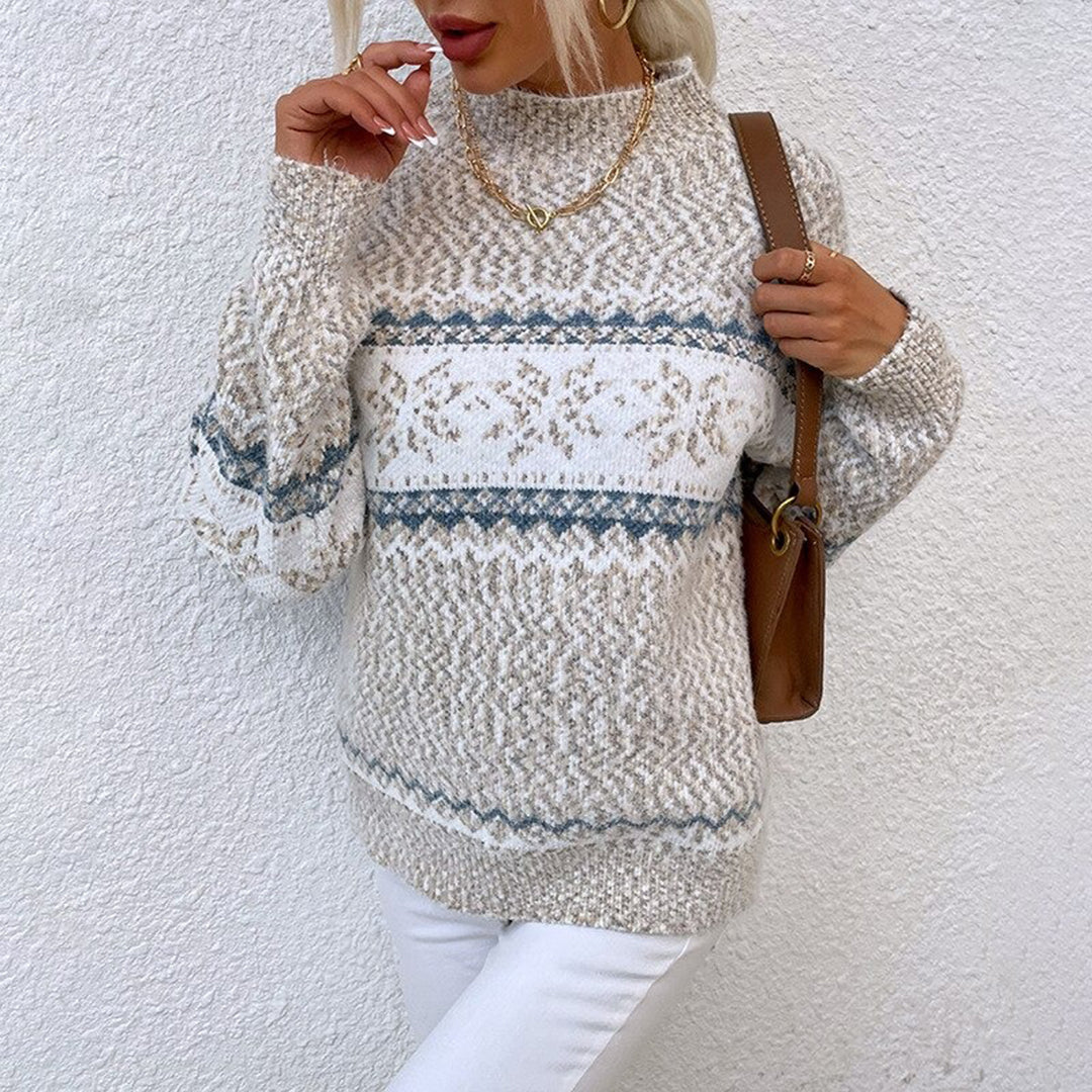 Vintage Wintertrui Dames – Warme Gebreide Trui met Hoge Hals en Lange Mouwen