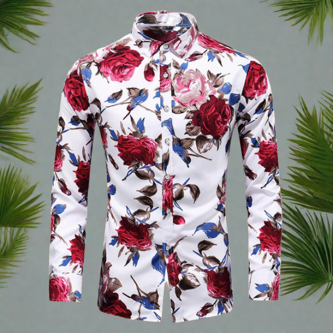 Heren Overhemd Bloemenprint – Langärmelige Casual Shirt voor Feest en Vrije Tijd