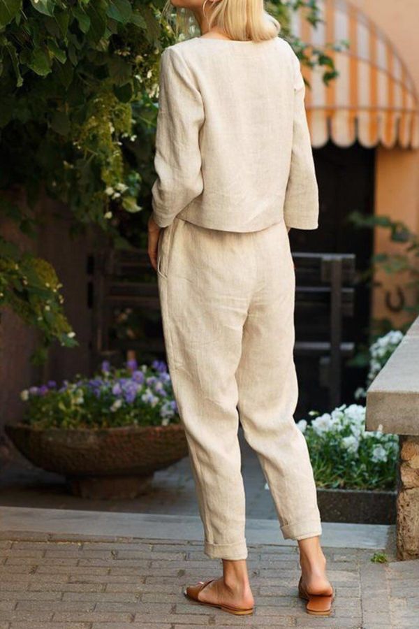 Blouse en broek dames – Korte mouwen met tailleband voor casual stijl