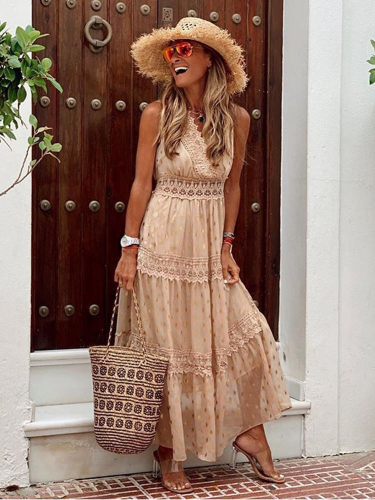 Jurk Boho Ibiza – Vloeiende maxi jurk met kleurrijke print voor zomerfeest