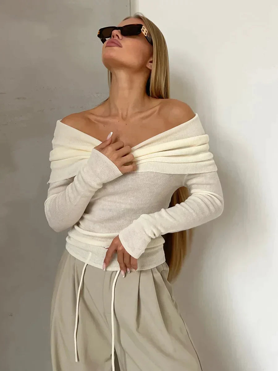 Off-shoulder Trui Dames – Elegante Trui met Losse Pasvorm voor Casual Outfit