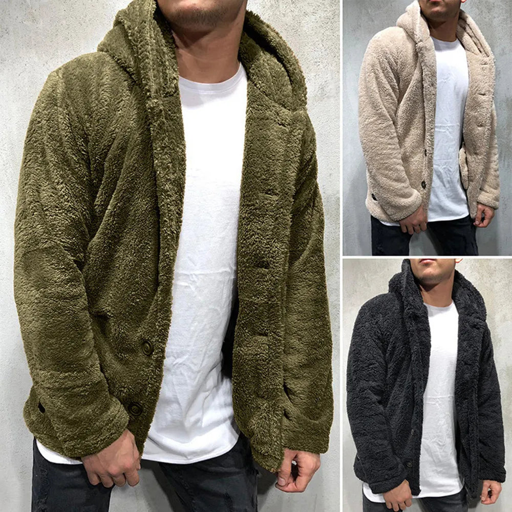 Heren Hoodie Mantel – Fluffy Warm Vest met Capuchon voor Koude Dagen