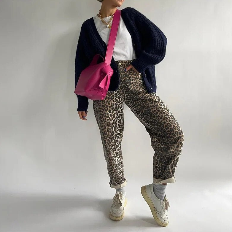 Damesbroek luipaardprint – Trendy broek met elastische taille en comfortabele pasvorm