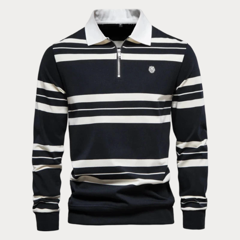 Gestreepte Coltrui Heren – Comfortabele Trui van Katoen met Slim Fit