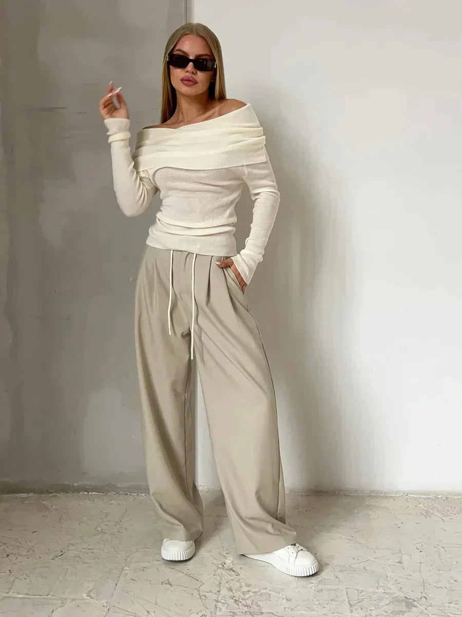 Off-shoulder Trui Dames – Elegante Trui met Losse Pasvorm voor Casual Outfit