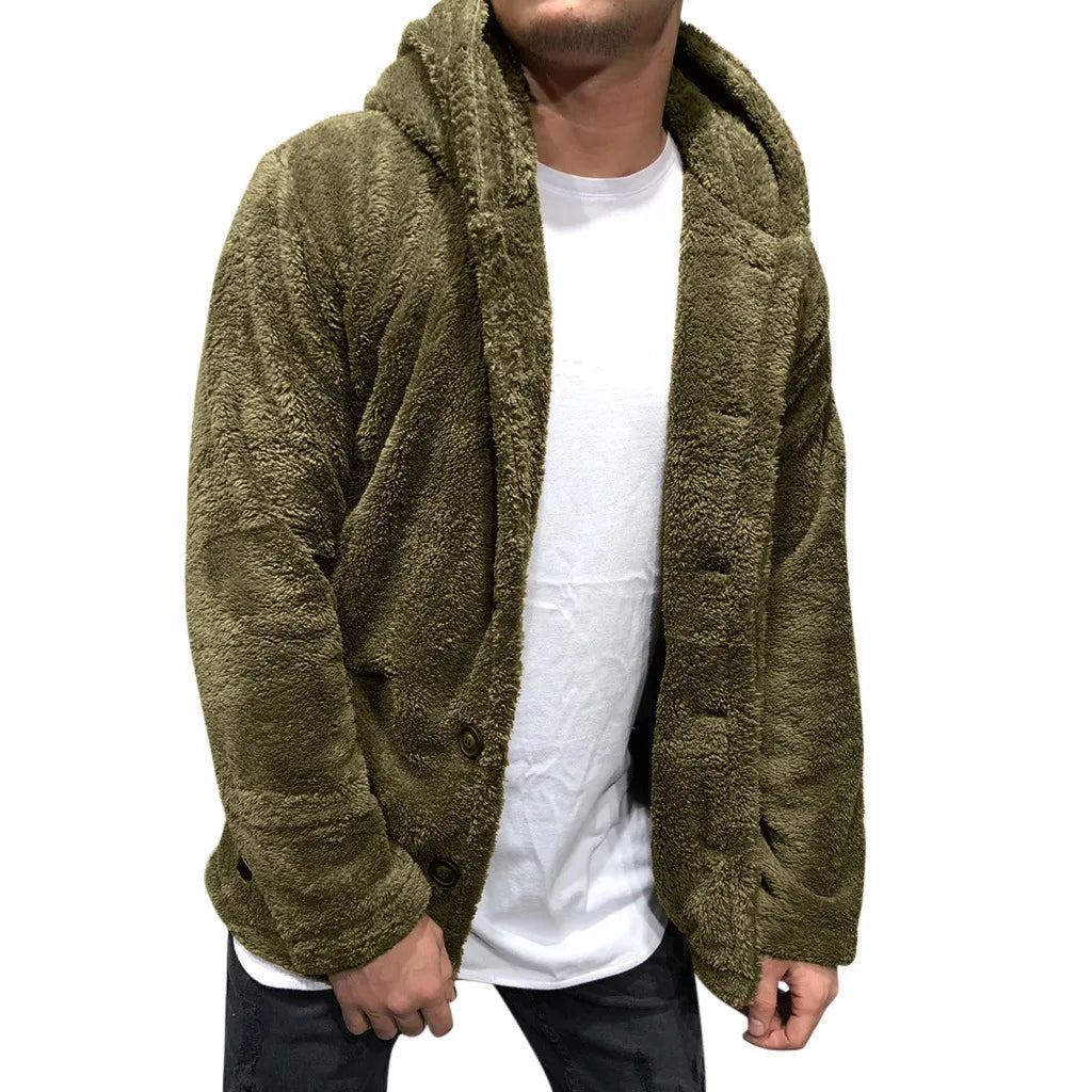 Heren Hoodie Mantel – Fluffy Warm Vest met Capuchon voor Koude Dagen