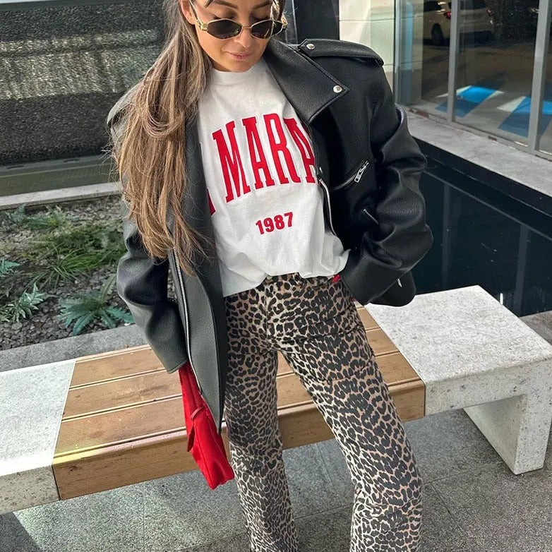 Damesbroek luipaardprint – Trendy broek met elastische taille en comfortabele pasvorm