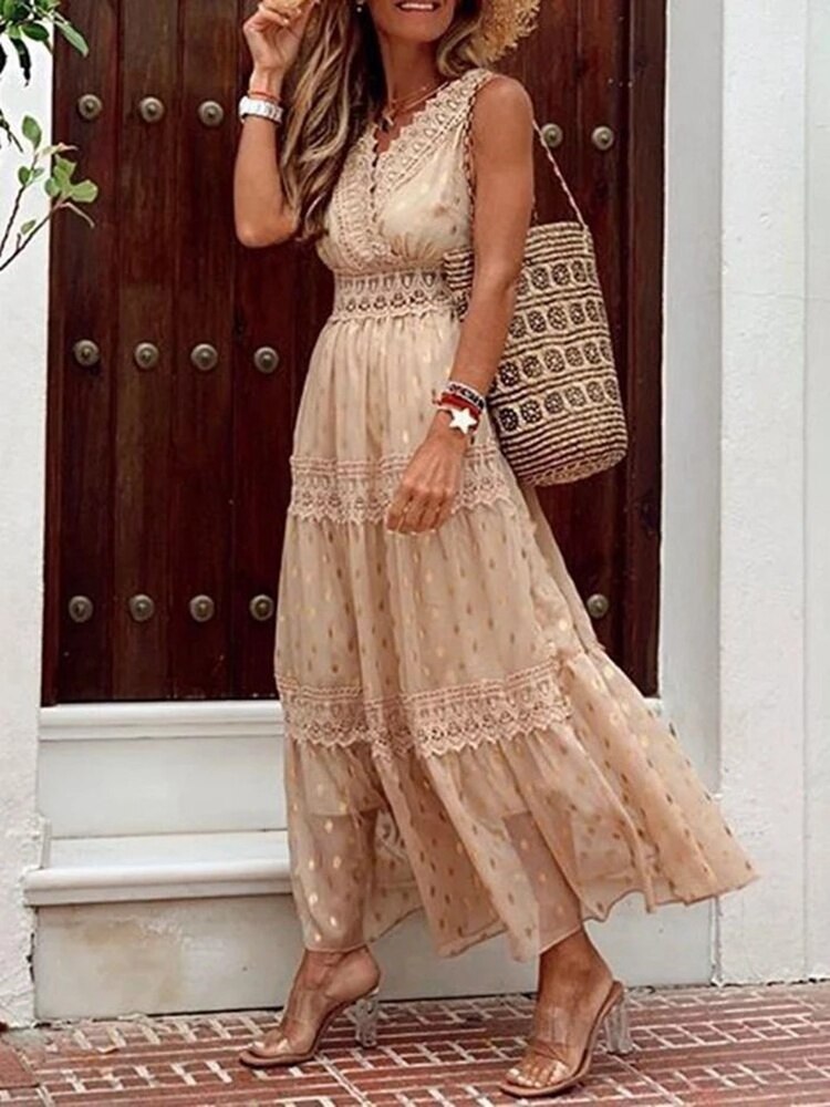 Jurk Boho Ibiza – Vloeiende maxi jurk met kleurrijke print voor zomerfeest
