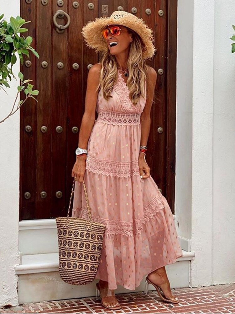 Jurk Boho Ibiza – Vloeiende maxi jurk met kleurrijke print voor zomerfeest
