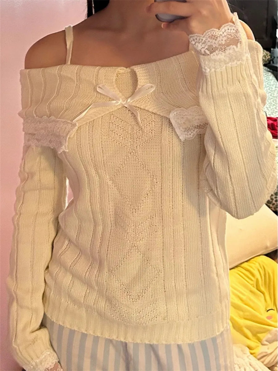 Off-shoulder trui dames – Kanten trui met off-shoulder design voor casual stijl