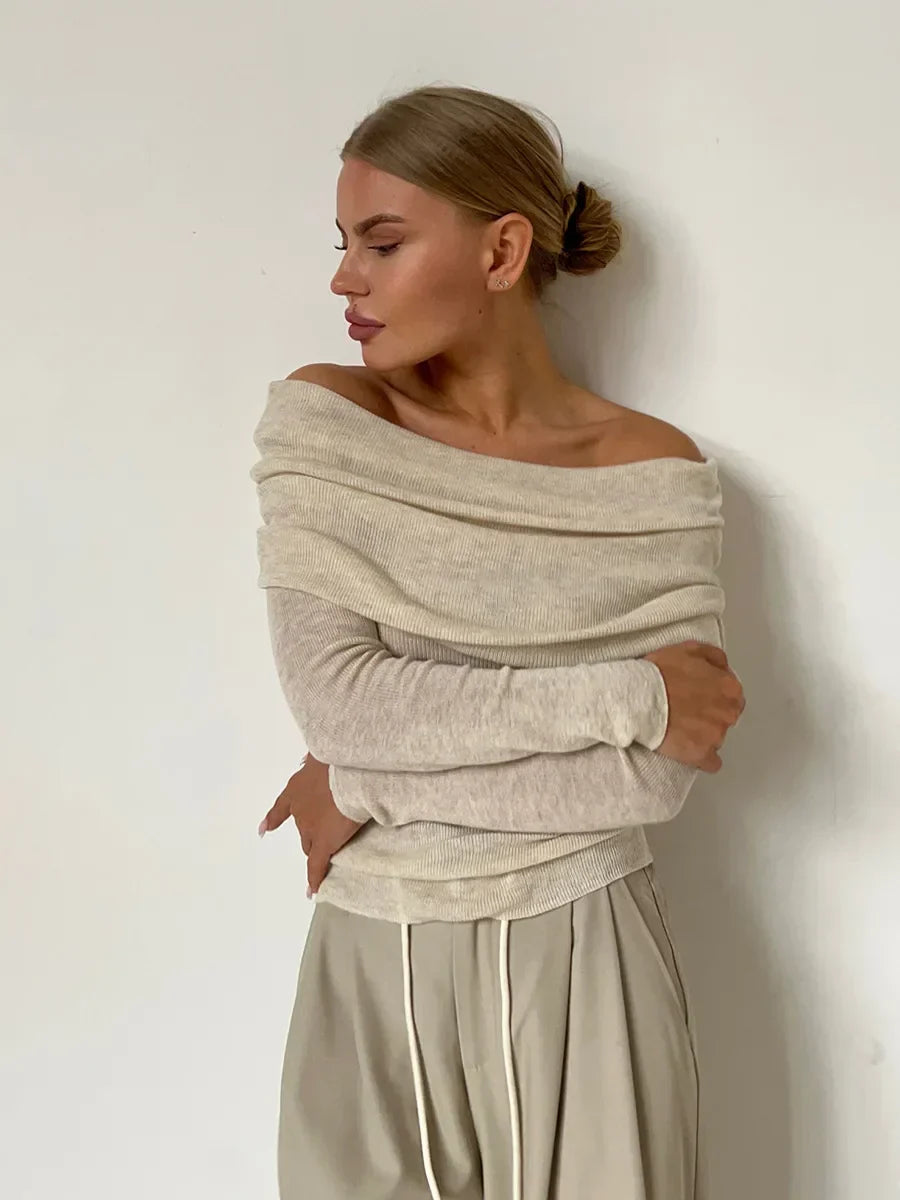 Off-shoulder Trui Dames – Elegante Trui met Losse Pasvorm voor Casual Outfit