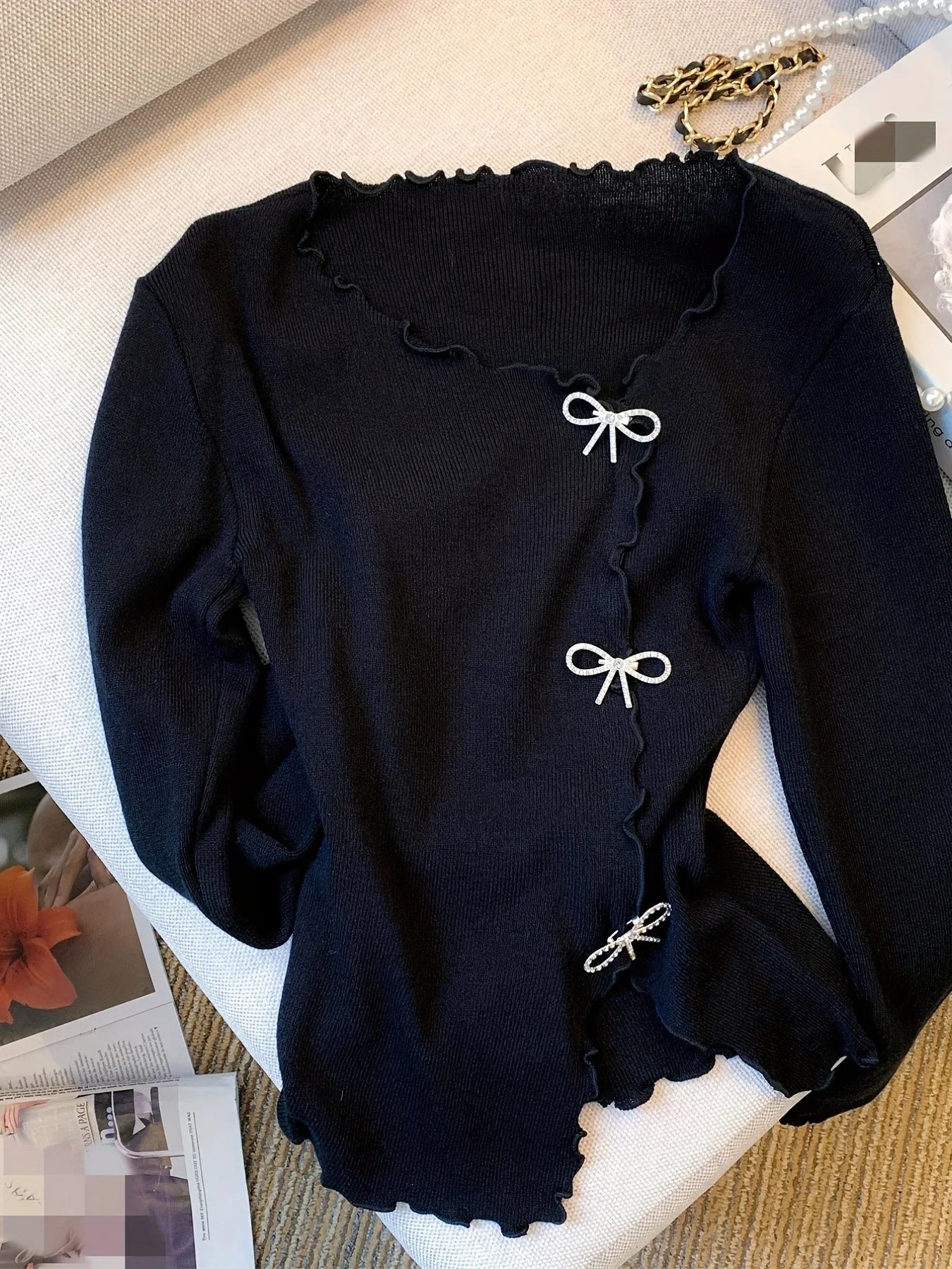 Trui voor dames – Strik en knoop detail, stijlvolle en comfortabele trui