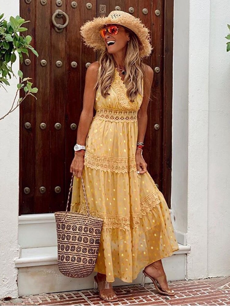 Jurk Boho Ibiza – Vloeiende maxi jurk met kleurrijke print voor zomerfeest