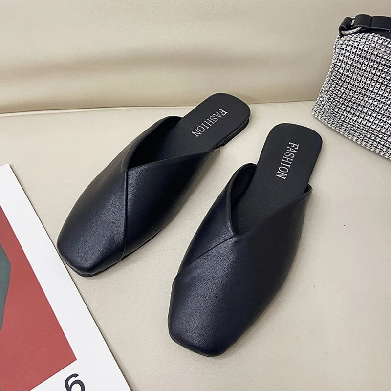 Dames leren muilen – Elegante leren slippers voor dagelijks gebruik