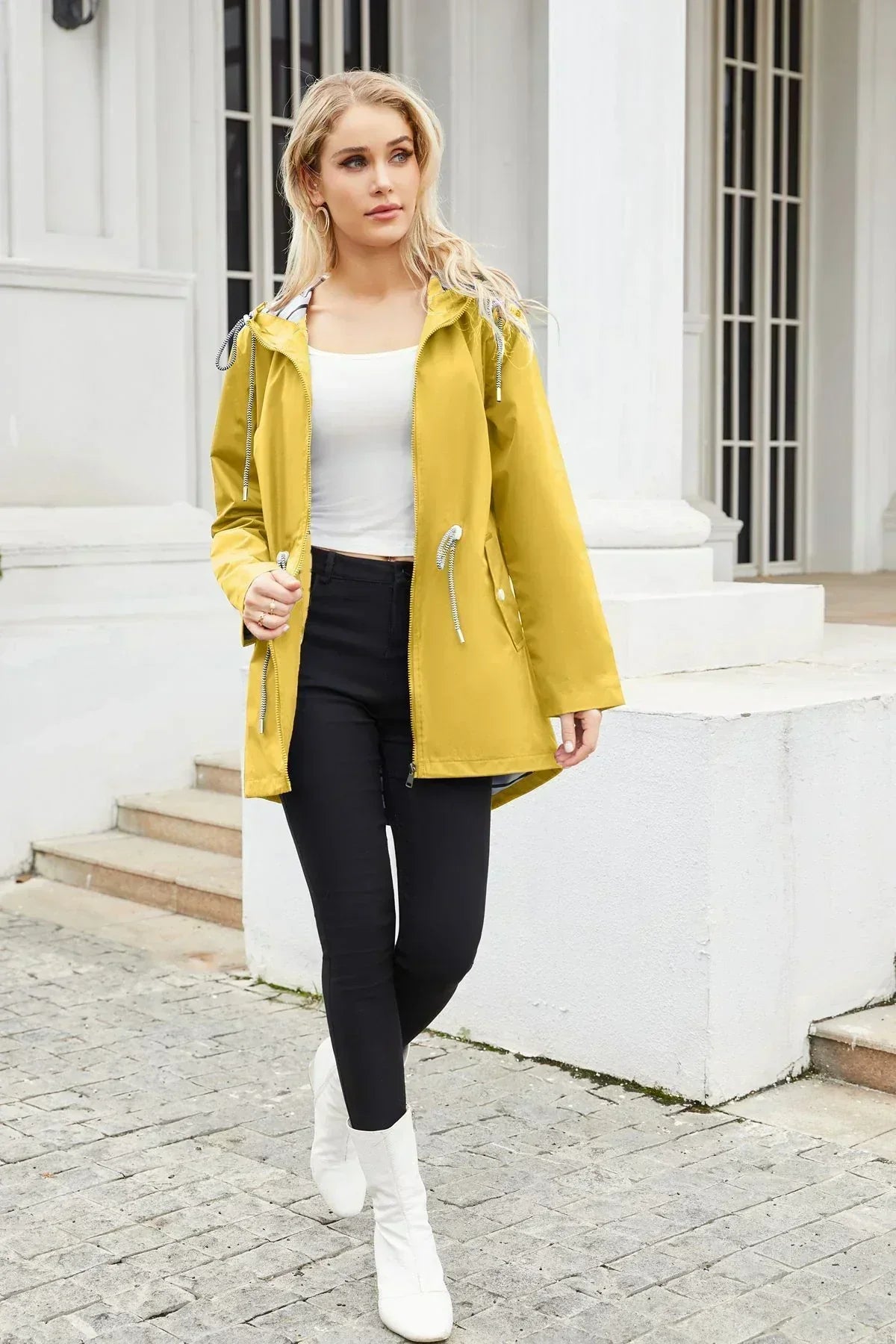 Windbreaker dames – Waterdichte jas met capuchon en zijzakken voor buiten